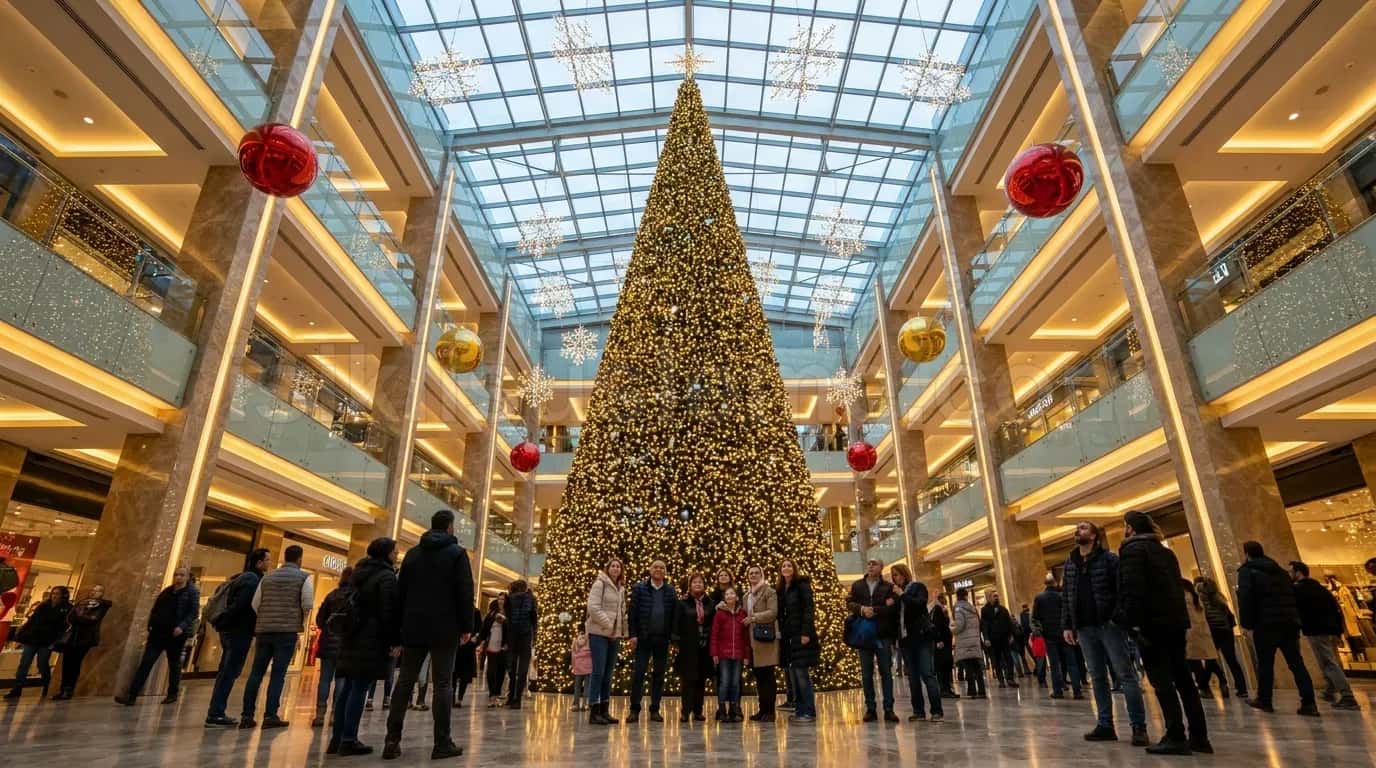 22 metre AVM atrium dev çam ağacı yılbaşı LED süsleme