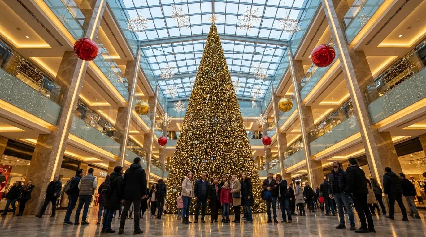22 metre AVM atrium dev çam ağacı yılbaşı LED süsleme